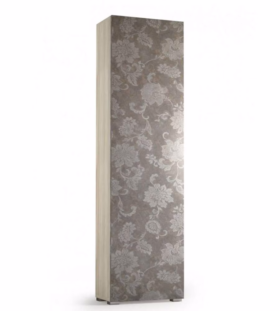 Terraneo Mobile Multiuso con Anta Decorata a Fiori e 7 Ripiani, Finitura Olmo Marrone, L 50 x P 30 x H 182 cm