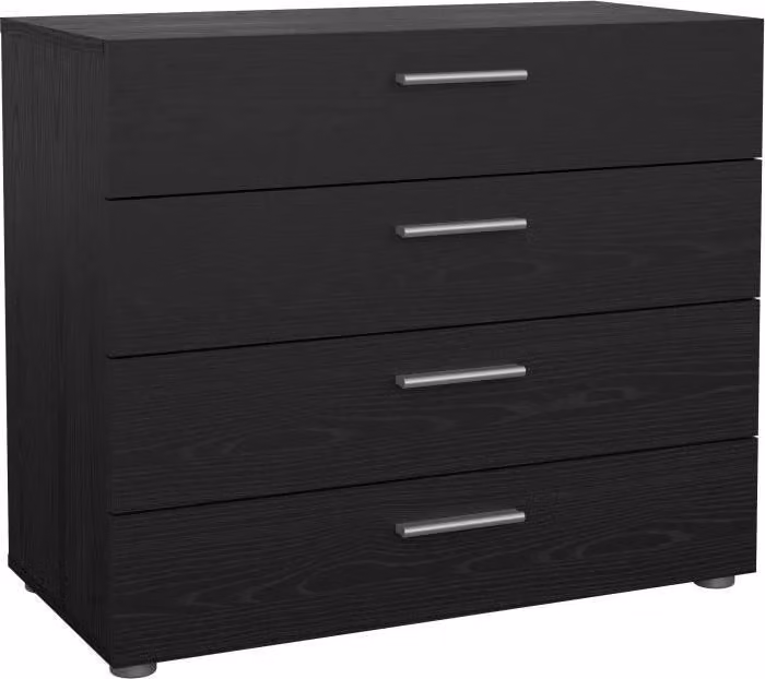 Comò a 4 cassetti, colore nero, dimensioni 80,2 x 40,25 x 68,1 cm, in frassino, con guide metalliche