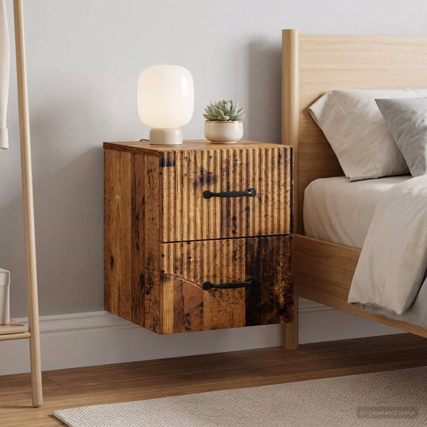 Set di 2 comodini sospesi vidaXL in legno color marrone antico, L 34,5 cm x P 33 cm x H 40 cm