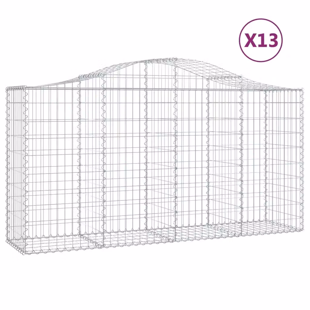 Set di 13 Cesti Gabbioni ad Arco vidaXL in Acciaio Zincato Argento L: 200 cm, P: 50 cm, H: 100-120 cm – 2