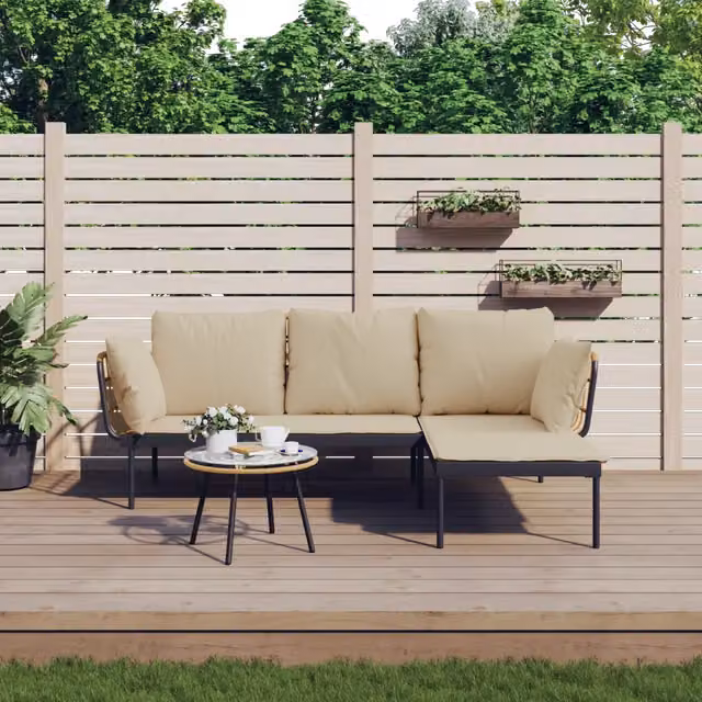 Set Salotto da Giardino 3 pz con Cuscini Beige in Polyrattan 364108