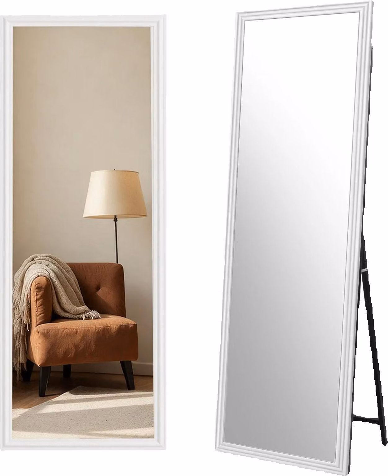 Specchio a figura intera, cornice in legno massello, angolo di visione regolabile, bianco