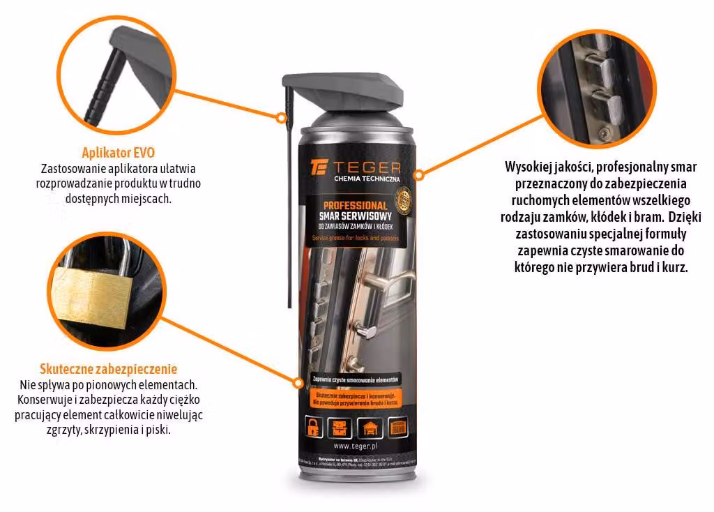 Lubrificante professionale per cerniere di porte e serrature, con applicatore EVO, 500 ml, Teger
