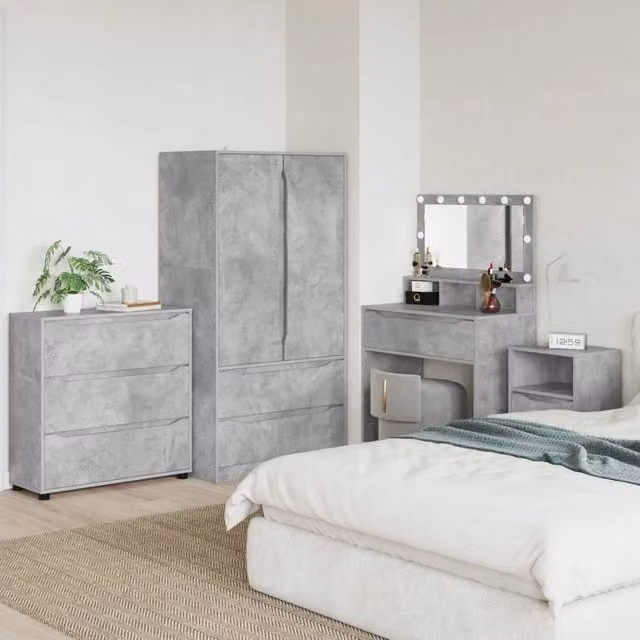 Armadio vidaXL in MDF Grigio con ante a battente e cassetti L: 80 cm, P: 31 cm, H: 81 cm