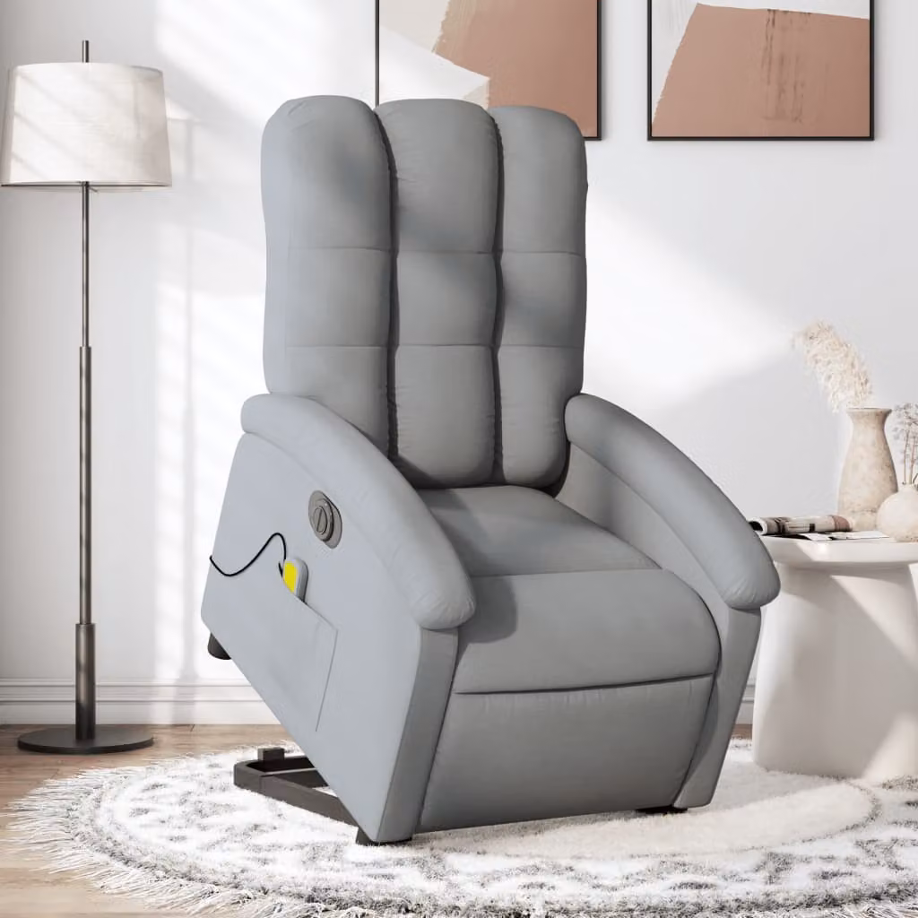 Poltrona Alzapersona Elettrica con Massaggio vidaXL in Tessuto Grigio – 1