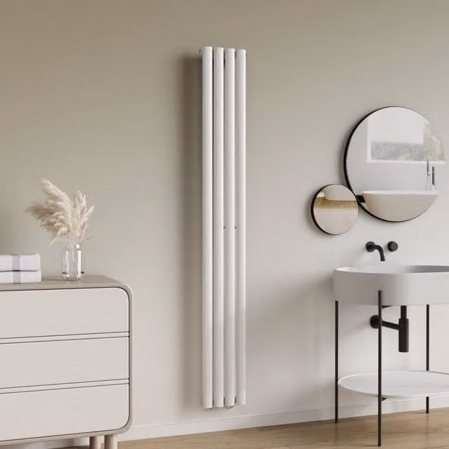 Termosifone a pannello singolo con elementi tubolari in acciaio neu.haus, Bianco, L: 180 cm, H: 24 cm – 1