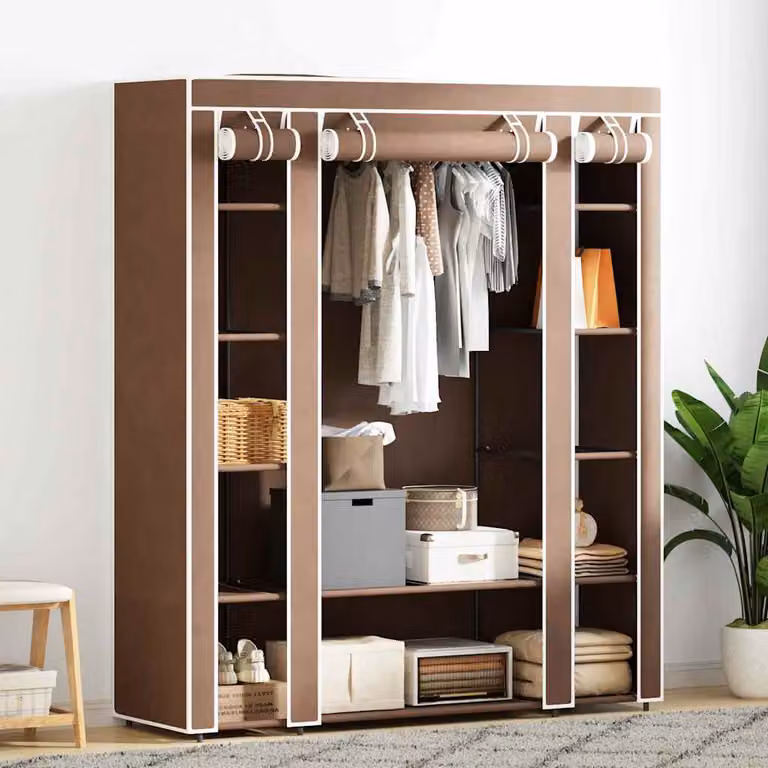 vidaXL Armadio in Tessuto con Scomparti e Aste, Marrone, L 45 cm x P 45 cm x H 176 cm
