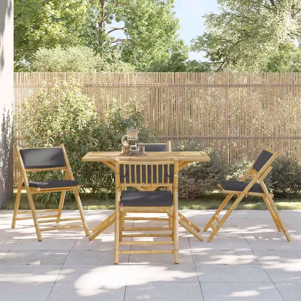 Set da Bistrot Pieghevole 5pz vidaXL in Bambù con Cuscini Grigio Scuro per Giardino e Terrazzo – 1