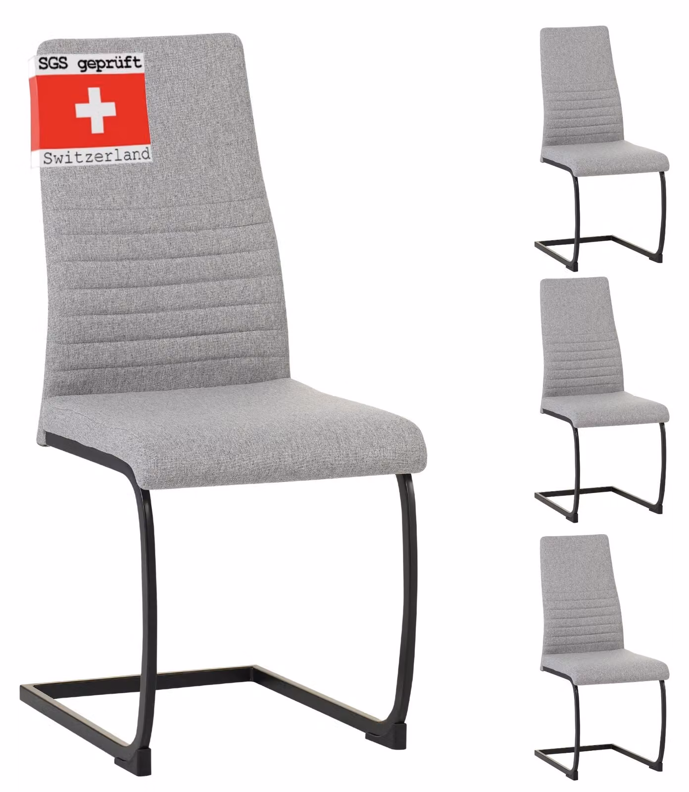 Sedia a sbalzo ALBATROS TURANO, set di 4, grigio - sedia da pranzo dal design moderno, rivestimento in tessuto, imbottitura spessa - sedia da cucina, sedia da pranzo imbottita, sedia per tavolo da pranzo
