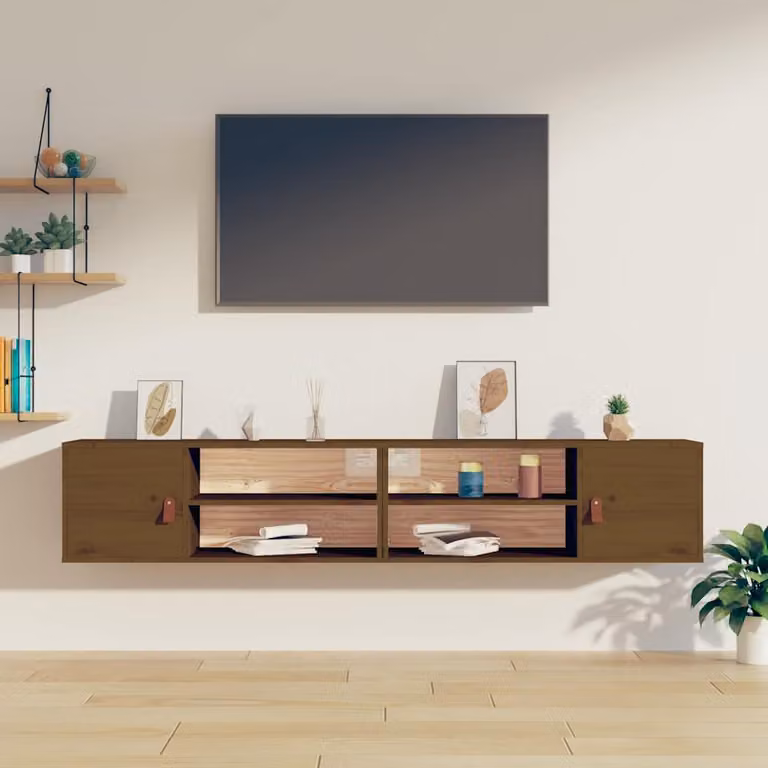 Set di 2 pensili vidaXL in legno massello di pino, colore marrone ambra, L 80 cm x P 30 cm x H 30 cm