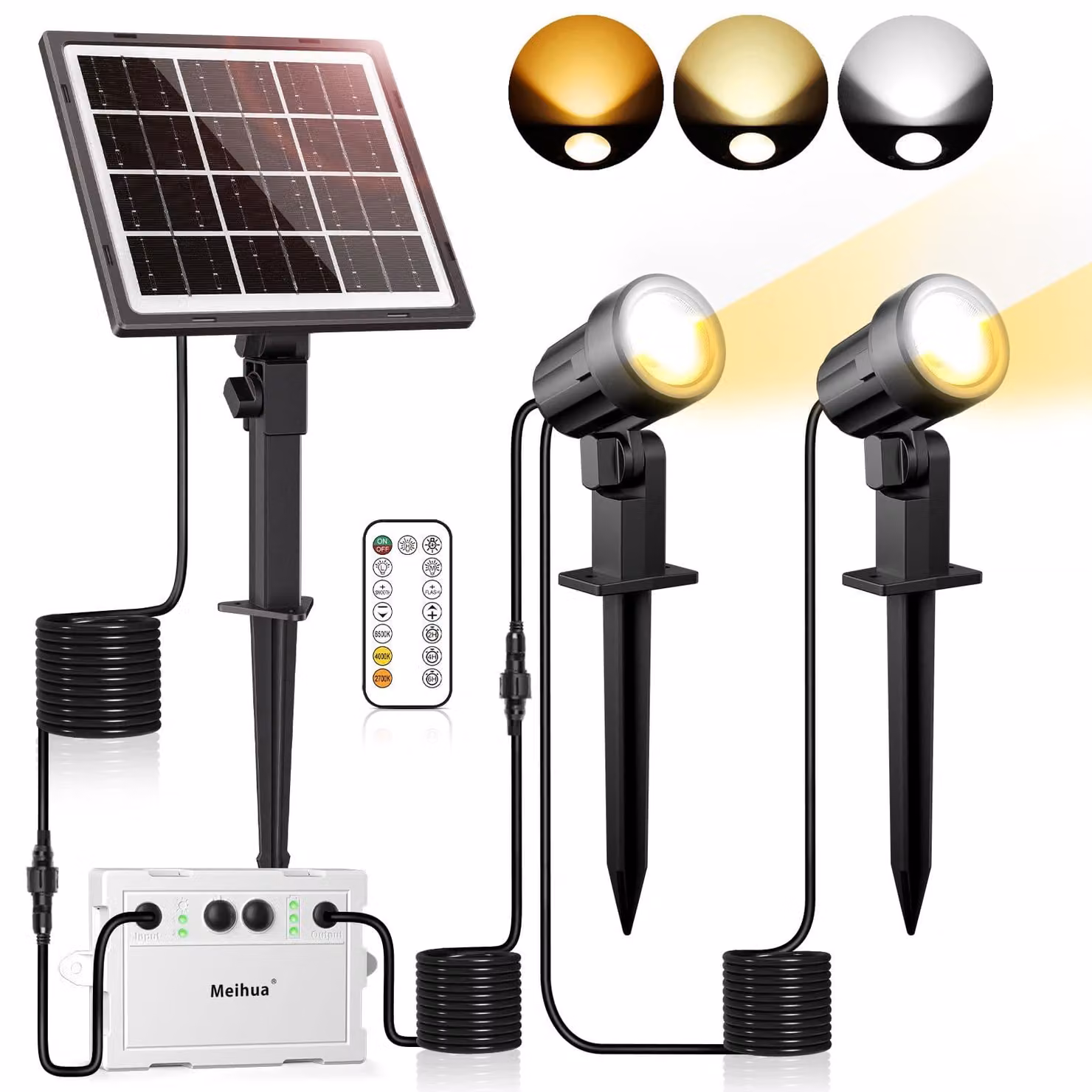 Lampada solare da esterno, con temperatura di colore regolabile da 2700 K a 6000 K, dotata di telecomando e con grado di protezione IP66 (resistente all'acqua)