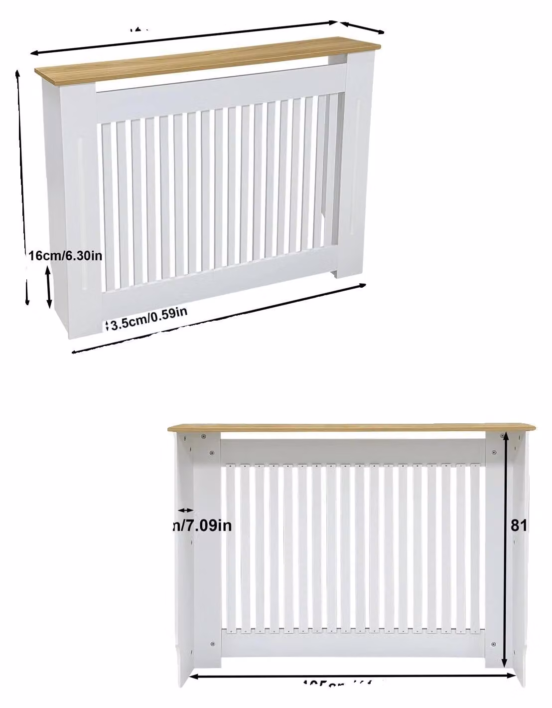 Copertura per termosifone, design decorativo, scaffale salvaspazio, dimensioni 112x20x83 cm