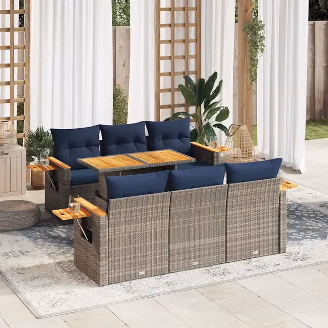 Set Divani da Giardino 7 pz con Cuscini Grigio in Polyrattan 3327561