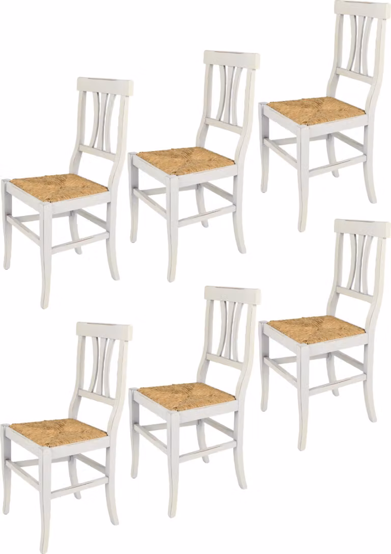 t m c s Tommychairs - Set di 6 sedie ARTEMISIA per cucina e sala da pranzo, robusta struttura in legno di faggio laccato in stile shabby chic, finitura artigianale anticata e seduta in paglia