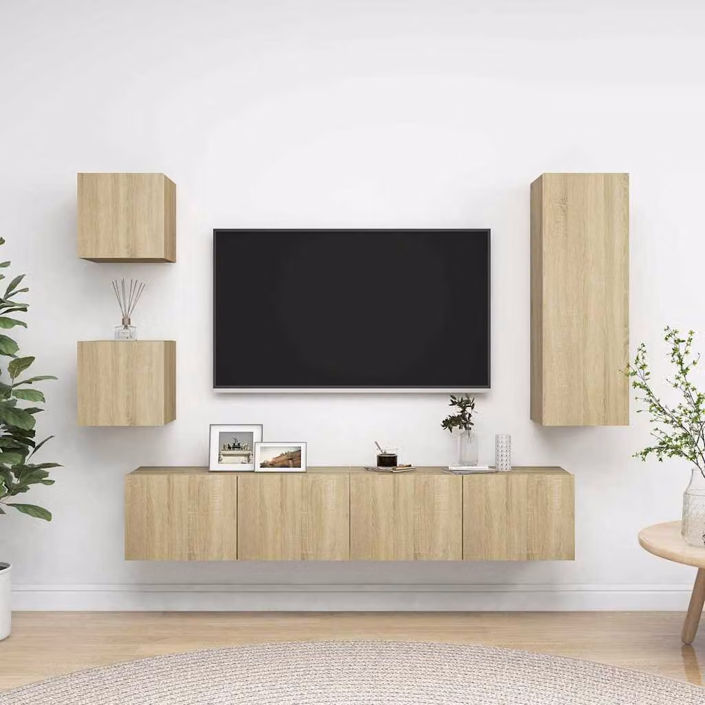 Set di mobili TV moderno vidaXL in 5 pezzi color rovere, realizzato in legno e MDF per il tuo soggiorno