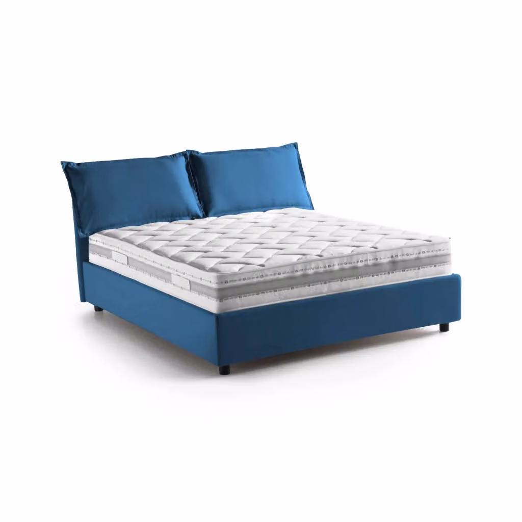 Letto matrimoniale contenitore Arden Talamo Italia con materasso incluso, rivestimento in tessuto blu, apertura frontale, dimensioni materasso: 140 x 190 cm – 2