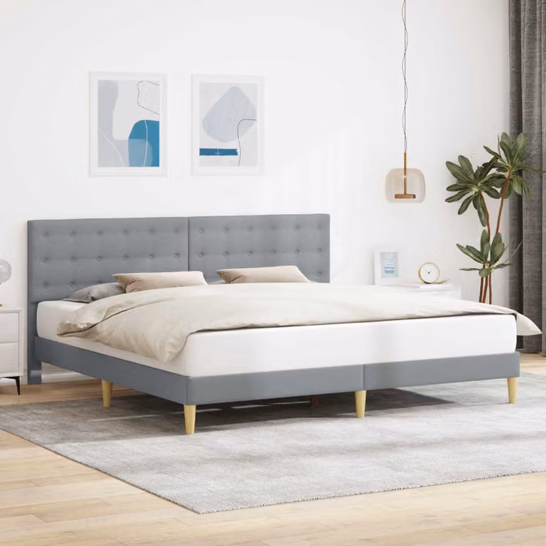 Struttura del letto imbottita vidaXL in tessuto grigio, L/P/H: 200 x 200 x 96 cm