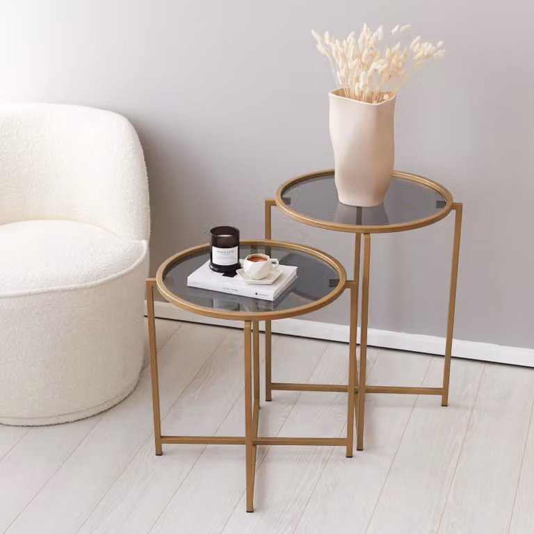 Skye Decor, S407U - Gold, tavolino, oro, 100 % vetro temperato, 50 x 50 x 60 cm