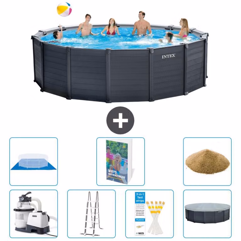 Pannello per piscina in grafite, modello Rund - 478x124 cm - composto da 6 elementi, serie S680