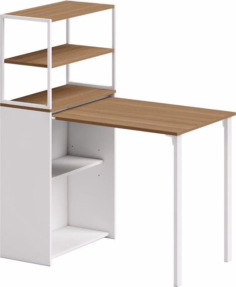 Scrivania pieghevole con ripiani, 105x60x127 cm, legno naturale