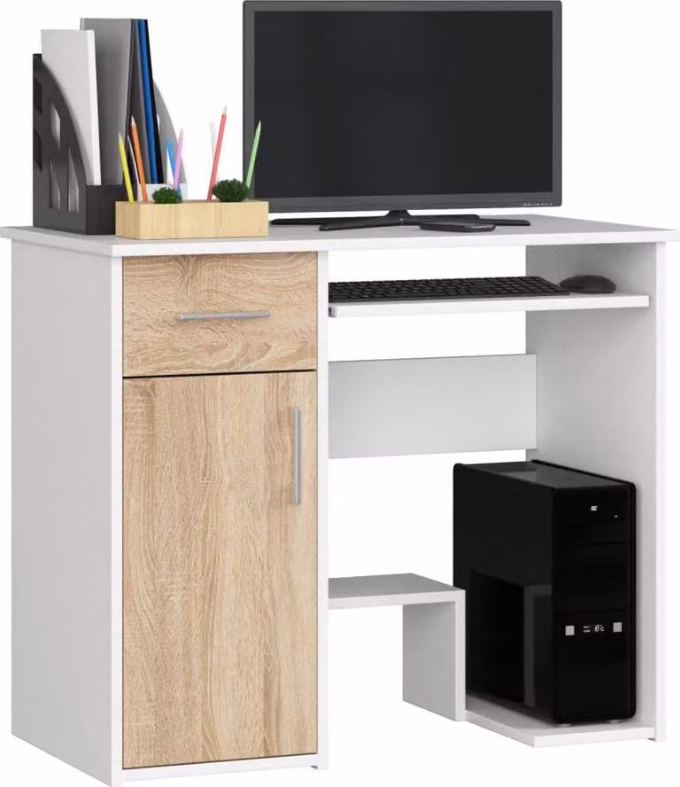 Scrivania per computer OMRELIS - bianco / rovere sonoma