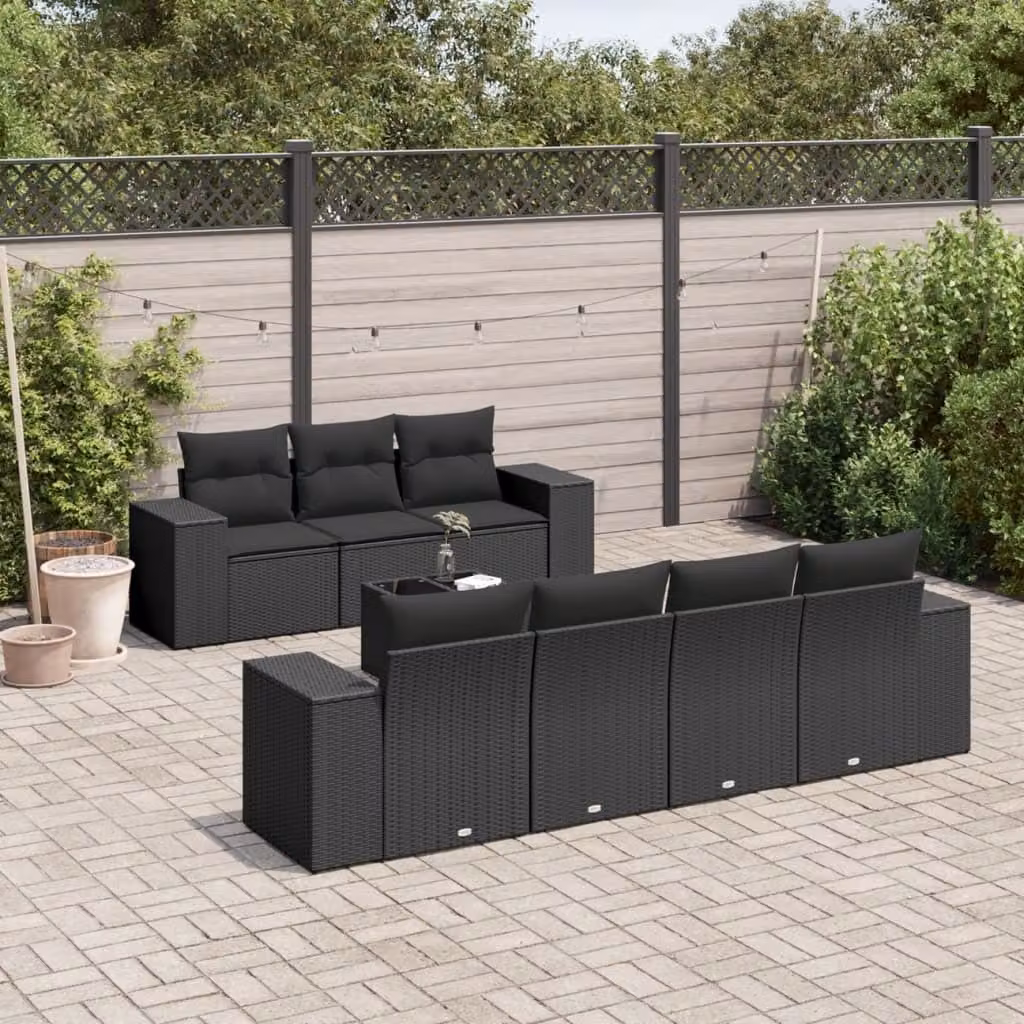 Maison Exclusive - Set Divani da Giardino con Cuscini 8 pz Nero in Polyrattan