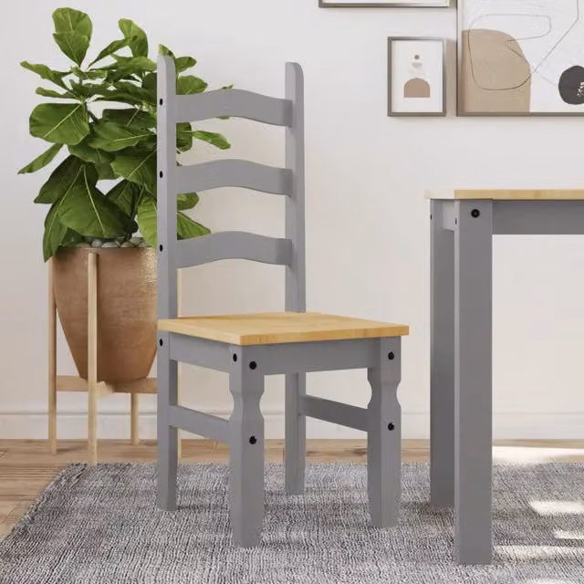 Set di 2 sedie da pranzo Corona vidaXL in legno massello di pino grigio L/P/H: 42 x 47 x 107 cm – 1