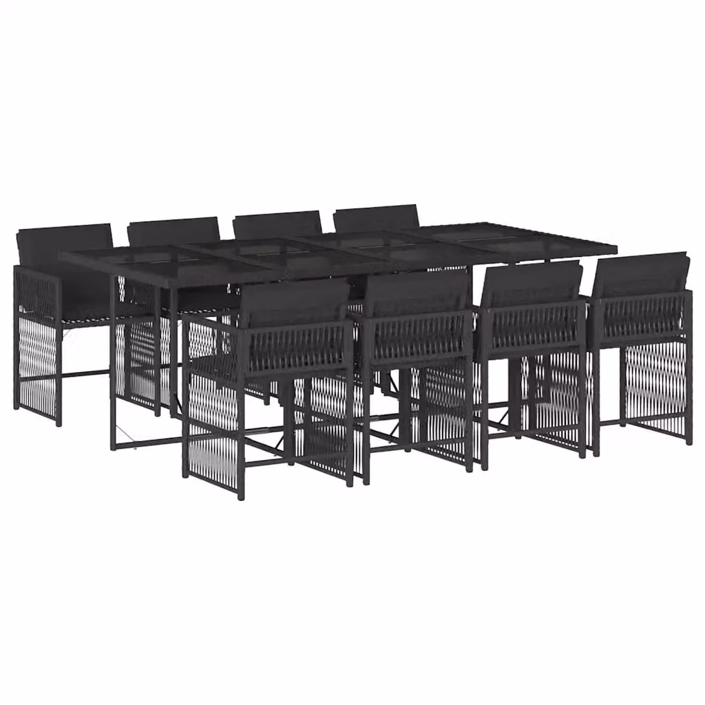 vidaXL Set da Pranzo da Giardino 9 pz in Polyrattan Nero con Cuscini e Tavolo in Vetro – 2