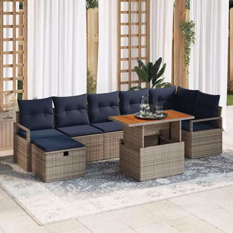 Maison Exclusive - Set da giardino composto da 8 pezzi. Divano in rattan sintetico, colore grigio