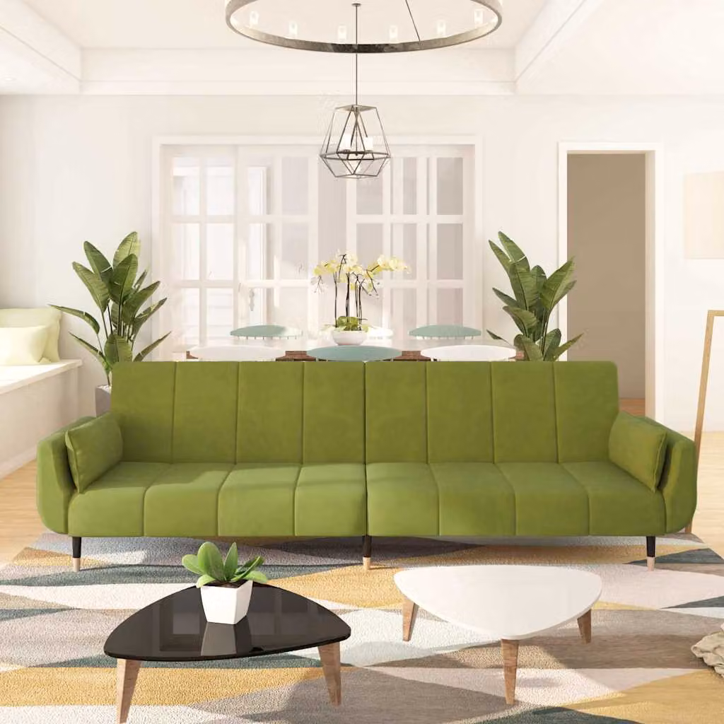 vidaXL Divano Letto Click-Clack a 2 Posti in Velluto Verde con Cuscini e Poggiatesta Regolabile – 1
