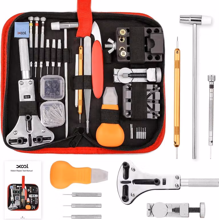 Set professionale per la riparazione di orologi 151 pezzi - apri cassa, punzone per braccialetti, utensile per barrette a molla
