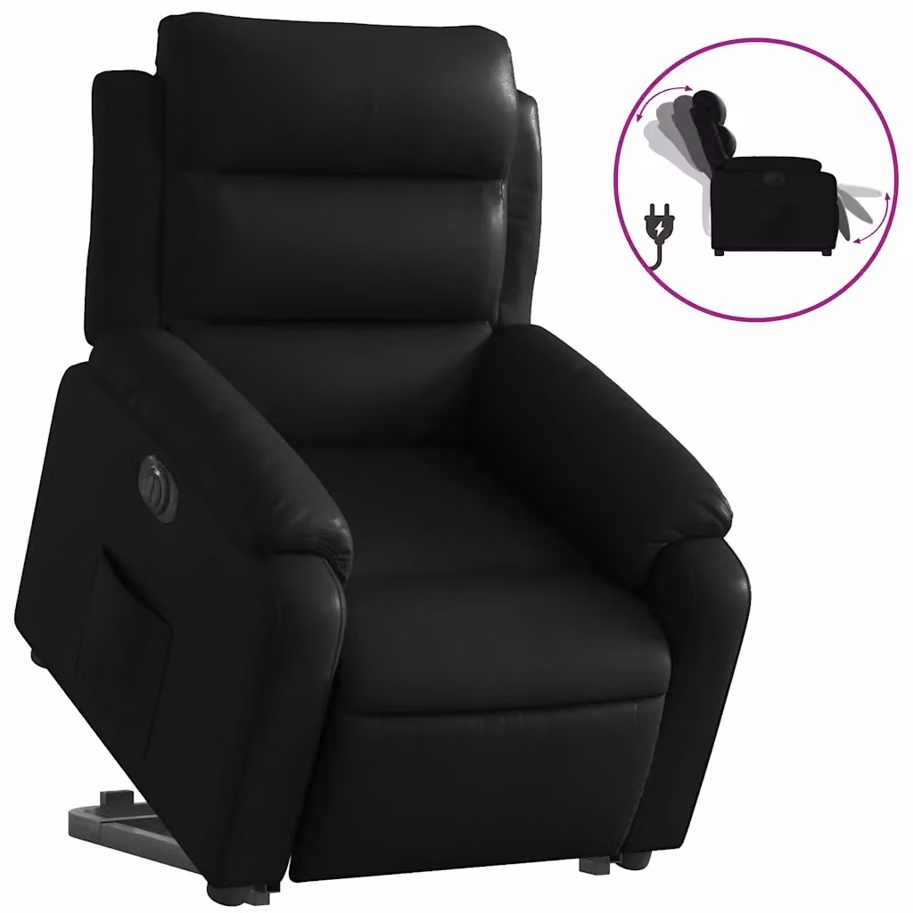 Poltrona Alzapersona Reclinabile Elettrica vidaXL in Similpelle Nera con Supporto per Senior – 2