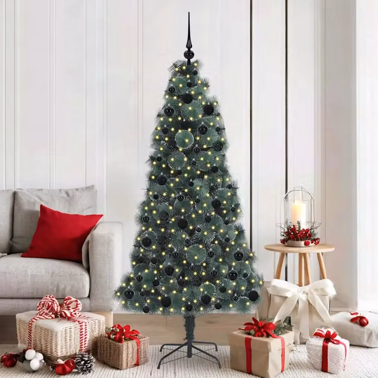 Albero di Natale artificiale moderno vidaXL verde con luci LED bianco caldo e set di palline