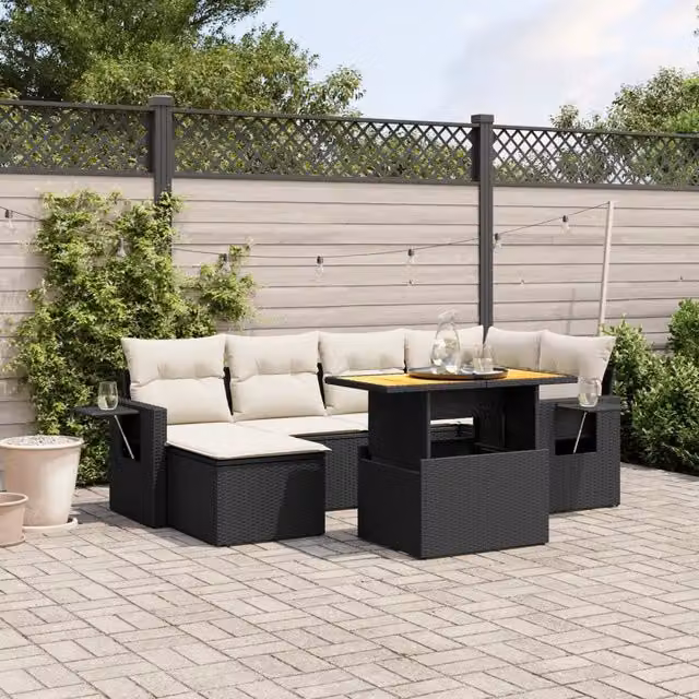 Set Divani da Giardino con Cuscini 7pz Nero Polyrattan 3271854