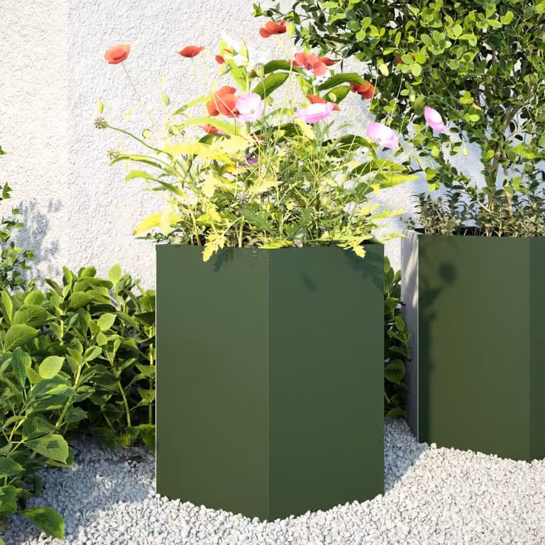 Set di 2 fioriere da giardino esagonali vidaXL in acciaio verde, L 46 cm x P 40 cm x H 45 cm