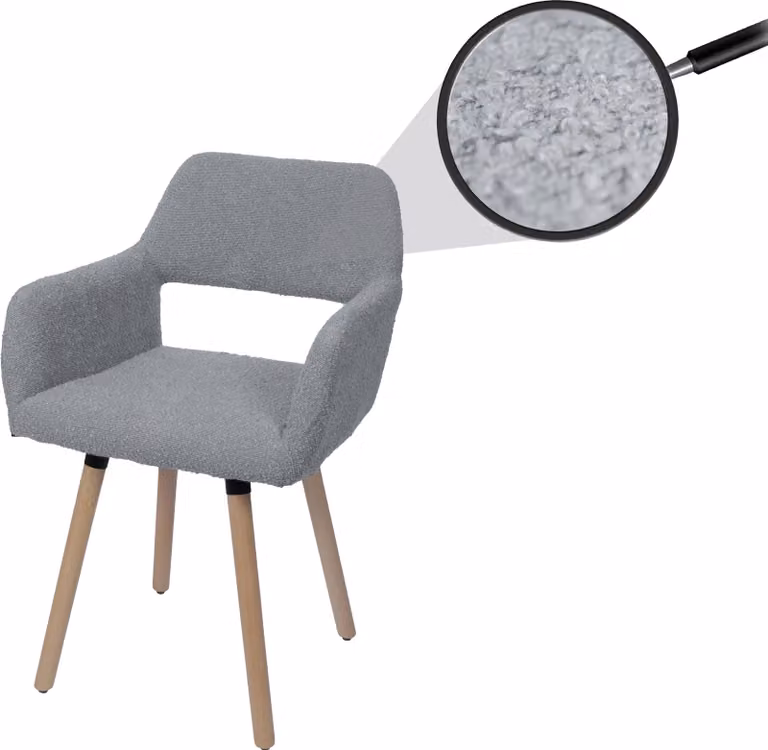 Sedia da pranzo HWC-A50 II, sedia da cucina sedia imbottita, legno tessuto/tessuto bouclé (450g/m²) ~ grigio