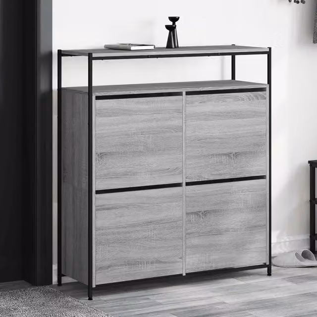 Scarpiera 4 Cassetti Ribaltabili-Scaffale per scarpe Grigio Sonoma 100x34x112 cm