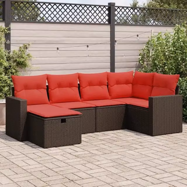Set Divano da Giardino 6 pz con Cuscini Marrone in Polyrattan 3325390