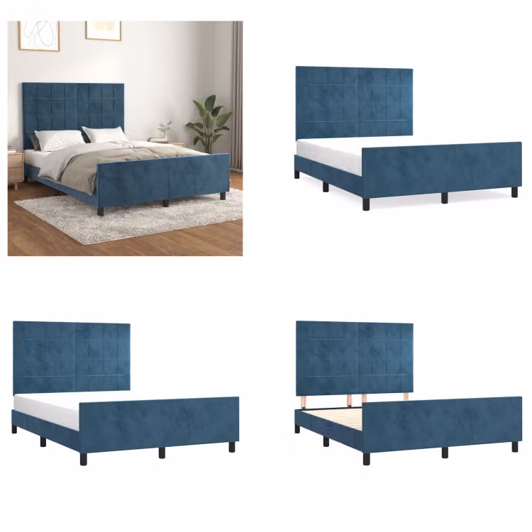 vidaXL Letto con testiera blu scuro 140x190 cm in velluto - Letto con testiera - Letti con testiera - Letto con testiera - Letto con testiera