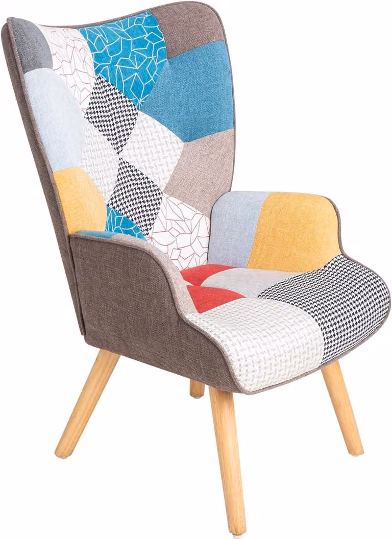 Poltrona relax in stile patchwork colorato, dimensioni 69x75x95 cm, comoda poltrona