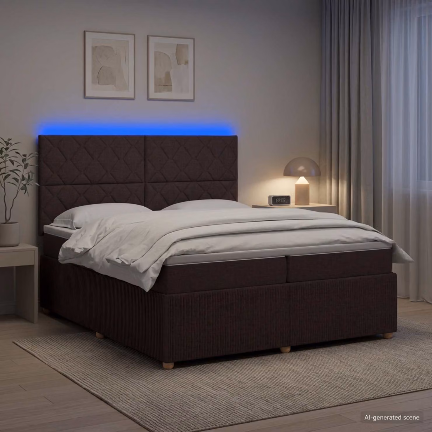 Letto Box Spring vidaXL con Materasso Ibrido e Illuminazione LED sotto il letto, Marrone Scuro, 200 x 200 cm