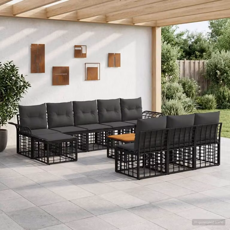 Maison Exclusive - Set da esterno per divano, 11 pezzi, colore nero e grigio scuro, materiale: poliestere