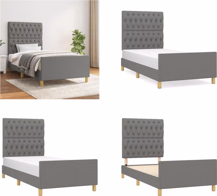 vidaXL Struttura letto con testiera in tessuto grigio scuro 90x200 cm - Struttura letto con testiera - Struttura letto con testiera - Struttura letto - Letto con testiera