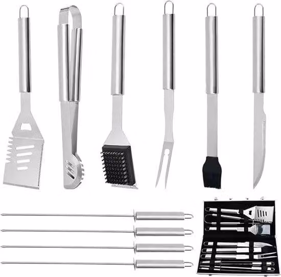 Barbecue portatile di alta qualità per uomini, completo di robusto coltello in acciaio, valigetta da trasporto e termometro, perfetto come regalo.