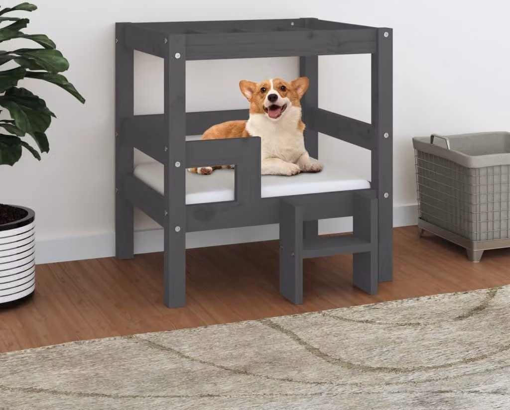 The Living Store Letto per cani grigio 55,5x53,5x60 cm in pino massiccio