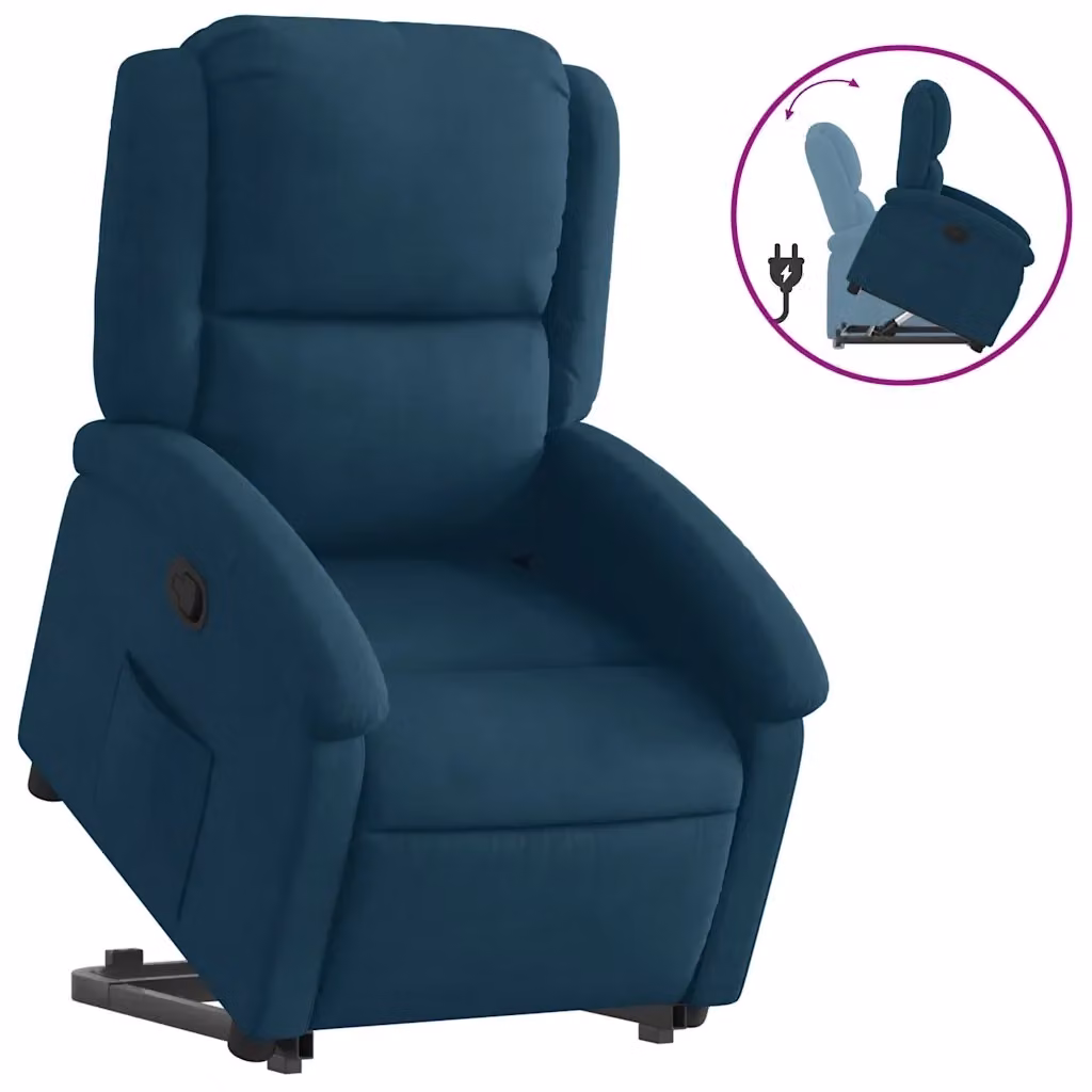 Poltrona Alzapersona Reclinabile vidaXL in Velluto Blu con Assistenza Elettrica e Braccioli – 2