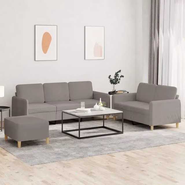 Set di Divani 3 pz con Cuscini Tortora in Tessuto 3202133