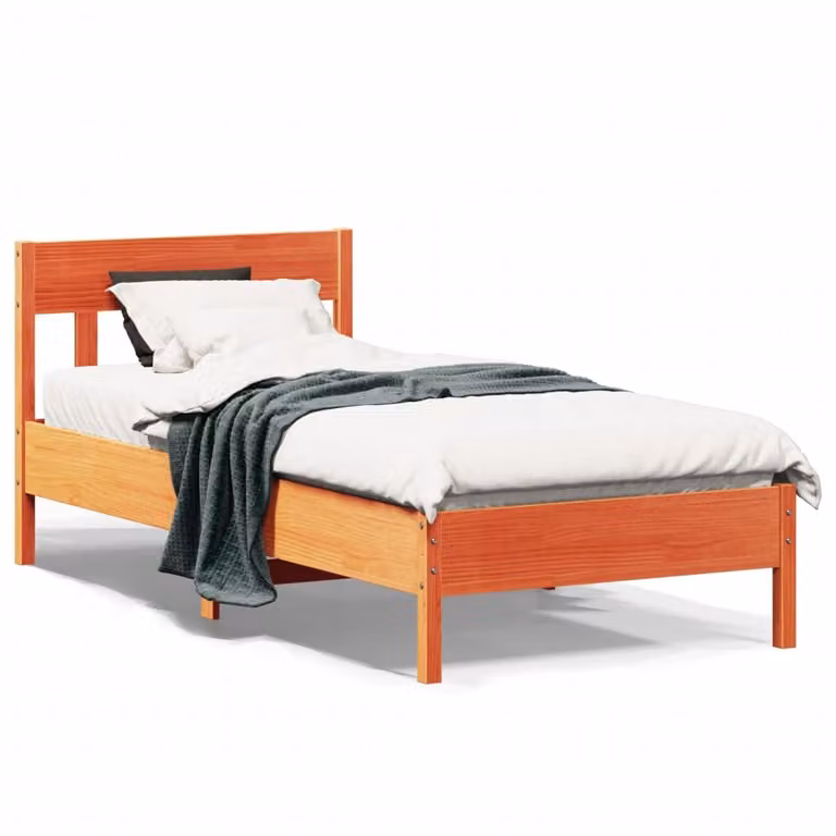 Letto in legno di pino vidaXL color marrone cera con doghe fisse, dimensioni 100 x 200 cm
