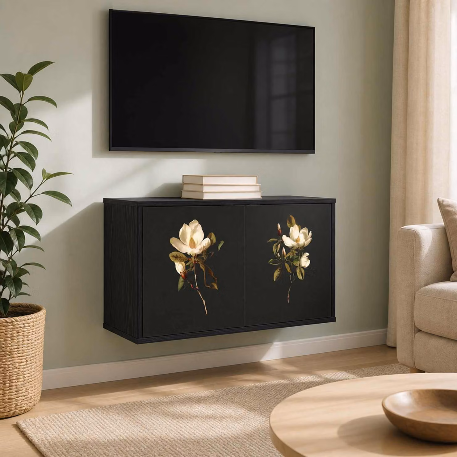Mobile TV da parete vidaXL BREMEN in Rovere Nero, L 69 x P 33 x H 40 cm