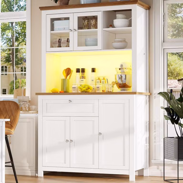Armadio alto da cucina con illuminazione a LED, dimensioni 104x40x180 cm, colore bianco